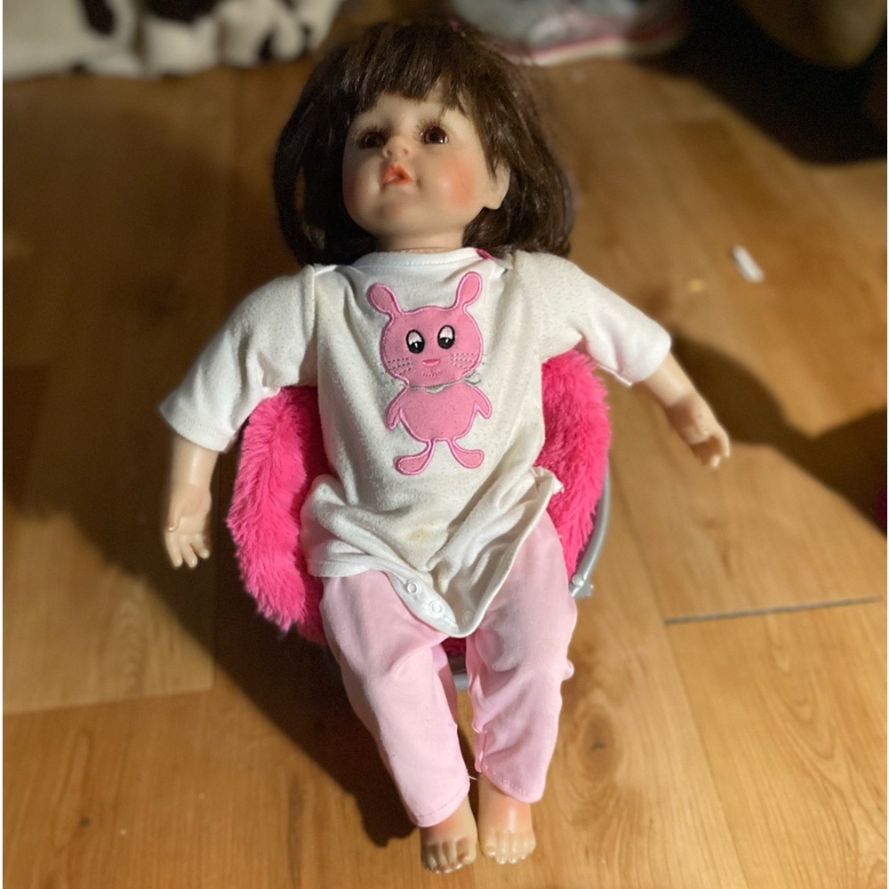 Beautiful reborn doll black hair brown eyes redressed silicone face, arms, Legs